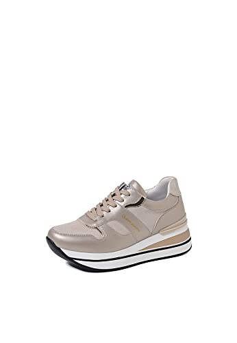 QUEEN HELENA Hohe Turnschuhe Sneakers Casual Plateau Plateau Keilabsatz Leichte Damen X28-36, X28 38 Gold, 37 EU von QUEEN HELENA