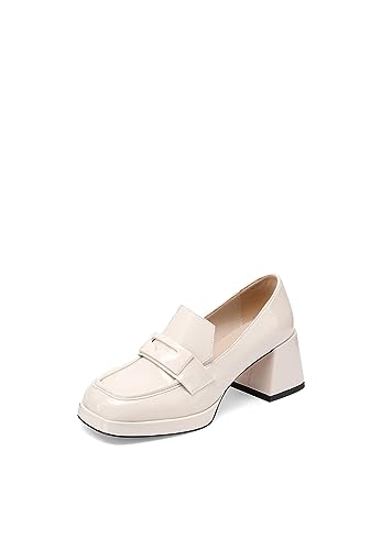 QUEEN HELENA K3247 Damen Casual Loafers mit breiten Absätzen, beige, 38 EU von QUEEN HELENA