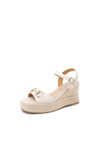 QUEEN HELENA Keilabsatz Damen Sandalen Casual mit Plateau ZM9935, beige, 40 EU von QUEEN HELENA
