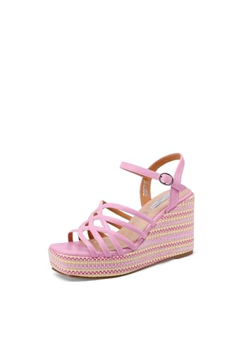QUEEN HELENA Keilabsatz Hohe Sandalen mit Riemen Casual Damen ZM9877, Rosa, 37 EU von QUEEN HELENA