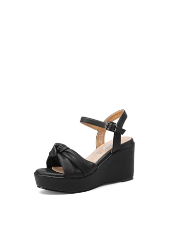 QUEEN HELENA Keilabsatz-Sandalen für Damen ZM9695, Schwarz , 37 EU von QUEEN HELENA