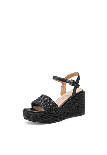 QUEEN HELENA Keilabsatz-Sandalen für Damen ZM9737, Schwarz , 38 EU von QUEEN HELENA