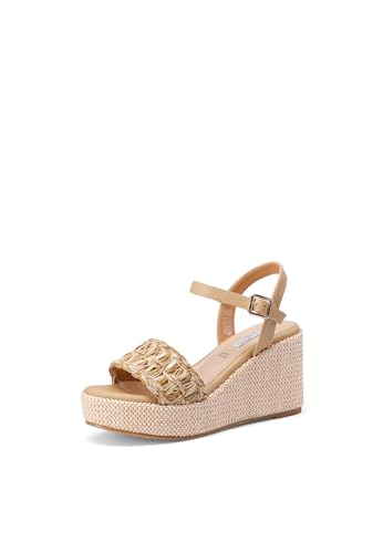 QUEEN HELENA Keilabsatz-Sandalen für Damen ZM9737, beige, 35 EU von QUEEN HELENA