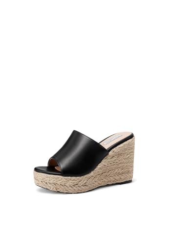 QUEEN HELENA Keilabsatz mit Plateau Hohe Sandalen Casual Damen ZM9928, Schwarz , 39 EU von QUEEN HELENA