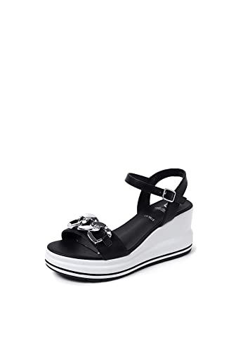 QUEEN HELENA Wedge Sandalen Damen X28-217 Schwarz, 38 EU von QUEEN HELENA