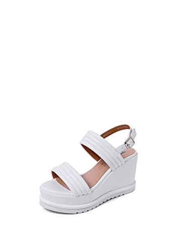 QUEEN HELENA Wedge Sandalen Damen ZM9426 Weiß, 36 EU von QUEEN HELENA