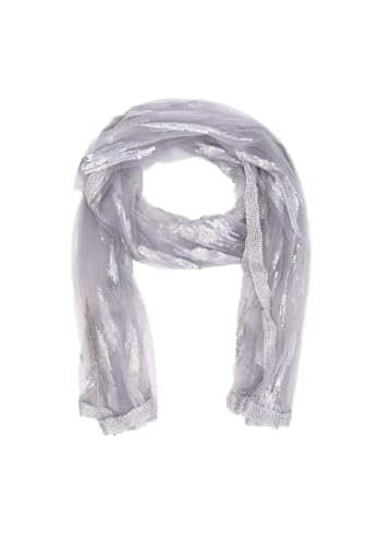 QUEEN HELENA Leichtes Halstuch mit Strass transparenter transparenter Schal Stola Elegante Damen SC029, grau, Einheitsgröße von QUEEN HELENA