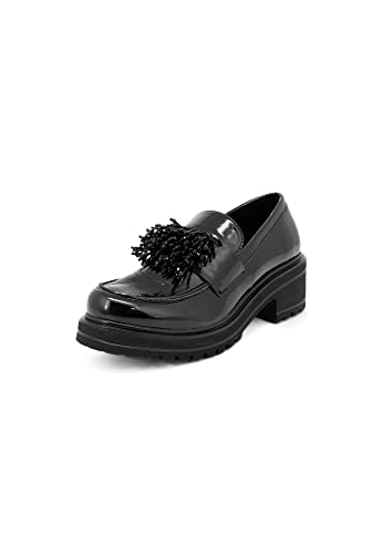 QUEEN HELENA Loafer Loafer Loafer Elegante Elegante Franzesine Schnürschuhe mit Plateau-Absatz Flache Winterschuhe Damen X27-108, X27 108 Schwarz, 35 EU von QUEEN HELENA