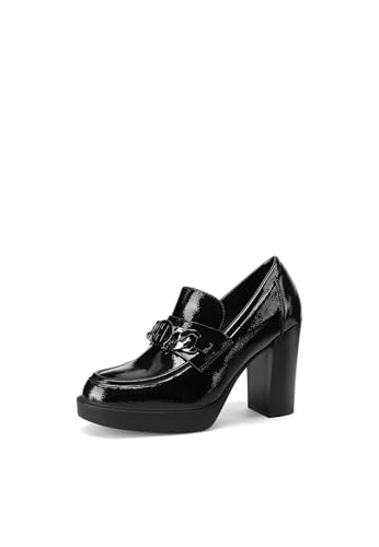 QUEEN HELENA Mokassins mit Francesine Absatz mit Plateau Casual Elegant Damen X31-111, Schwarz , 37 EU von QUEEN HELENA