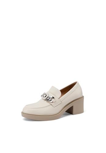 QUEEN HELENA Mokassins mit breitem Absatz Francesine Casual Elegant Damen X32-57, beige, 39 EU von QUEEN HELENA