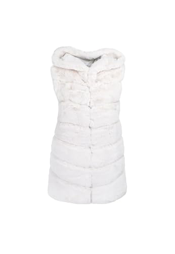 QUEEN HELENA Pelzweste mit weichem Fell warm mit Kapuze Winter Damen PLC-02, Weiß, Einheitsgröße von QUEEN HELENA