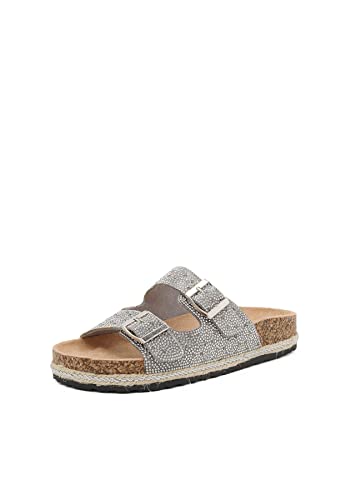 QUEEN HELENA Pantoletten Damen R233 silber/schwarz, 38 EU von QUEEN HELENA