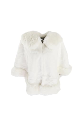QUEEN HELENA Pelzmantel Poncho Mantel mit weichem Fell warm Winter Elegante Damenjacke MT04, MT04 Weiß, Einheitsgröße von QUEEN HELENA