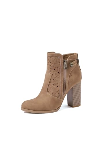 QUEEN HELENA Perforierte Stiefeletten Stiefeletten mit Absatz mit seitlichem Reißverschluss Casual Damen X30-112, Leder, 38 EU von QUEEN HELENA