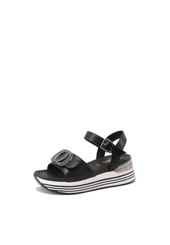QUEEN HELENA Plateau-Sandalen mit lässigem Riemen für Damen X32-225, Schwarz , 41 EU von QUEEN HELENA