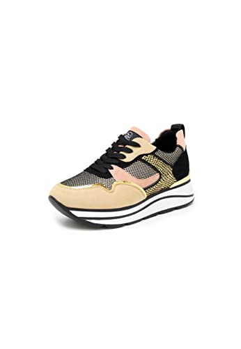 QUEEN HELENA Plateau-Sneakers für Damen Turnschuhe mit Keilabsatz X27-26 Beige 36 von QUEEN HELENA