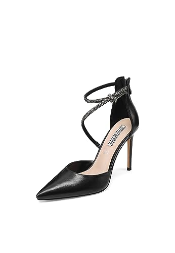 QUEEN HELENA Pumps Elegante Schuhe mit Stöckel Absatz Riemen mit Strass Damen K3280, Schwarz , 36 EU von QUEEN HELENA