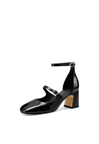 QUEEN HELENA Pumps mit doppeltem Riemen, Schuhe mit breitem Absatz, lässig, elegant, für Damen K3922, Schwarz , 36 EU von QUEEN HELENA