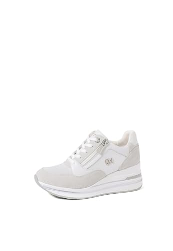 QUEEN HELENA Hohe Leder-Sneaker mit Keilabsatz, Turnschuhe mit seitlichem Reißverschluss für Damen QH7019, grau, 38 EU von QUEEN HELENA