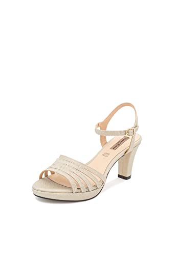 QUEEN HELENA Elegante lässige Sandalen mit mittlerem Absatz und Knöchelriemen für Damen S2805, gold, 36 EU von QUEEN HELENA