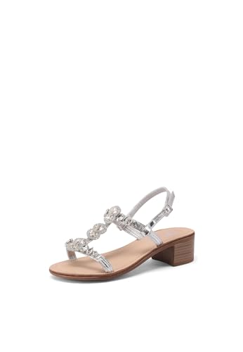 QUEEN HELENA Sandalen Schmuck mit Strass mit Absatz Damen Y6017, silber / schwarz, 39 EU von QUEEN HELENA