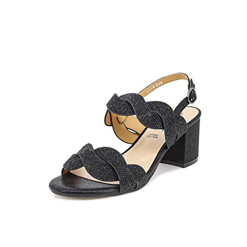 QUEEN HELENA Sandalen mit niedrigem Absatz, elegante Schuhe mit Strass für Damen ZM8044, Schwarz , 40 EU von QUEEN HELENA