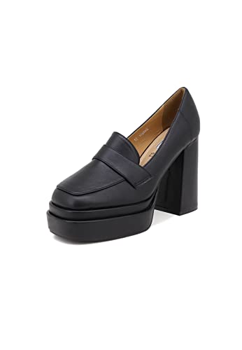 QUEEN HELENA Schuhe mit Absatz Mokassins Hohe Freizeitschuhe Französisch Elegante mit Plateau Loafer mit Keilabsatz ohne Schnürsenkel Damen ZM9234, Zm9234 Schwarz, 40 EU von QUEEN HELENA