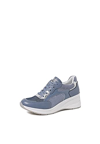 QUEEN HELENA Sneakers Platform Hohe Turnschuhe mit Keilabsatz, lässig, leicht, Damen X28-41, X28 42 Blau, 36 EU von QUEEN HELENA