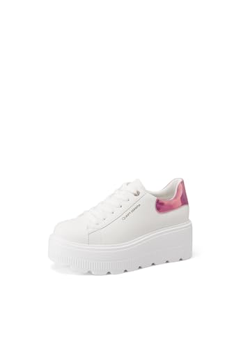 QUEEN HELENA Sneakers Platform Hohe Turnschuhe mit Keilabsatz Casual Damen X32-11, Weiß und Rosa., 39 EU von QUEEN HELENA