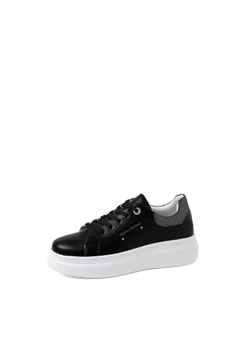QUEEN HELENA Sneakers Platform Turnschuhe mit Plateau Casual Damen X30-9, Schwarz , 38 EU von QUEEN HELENA