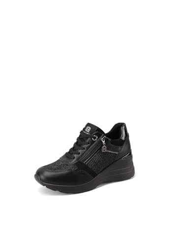 QUEEN HELENA Sneakers mit Keilabsatz, hohe Turnschuhe für Damen X33-30, Schwarz , 39 EU von QUEEN HELENA