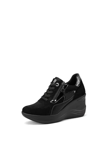 QUEEN HELENA Sneakers mit Keilabsatz, hohe Turnschuhe für Damen X33-33, Schwarz , 37 EU von QUEEN HELENA