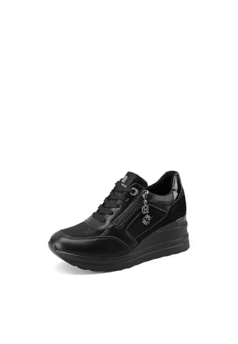 QUEEN HELENA Sneakers mit Keilabsatz für Damen, hohe Turnschuhe X33-27, Schwarz , 41 EU von QUEEN HELENA