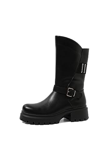 QUEEN HELENA Stiefel Biker Stiefeletten mit Schnalle Damen X29-71, Schwarz , 37 EU von QUEEN HELENA