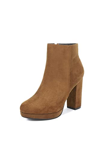 QUEEN HELENA Stiefeletten mit Hohem Absatz mit Plateau für Damen ZM9210 Camel, 37 EU von QUEEN HELENA