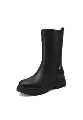 QUEEN HELENA Stiefeletten mit Reißverschluss vorne, niedrige Stiefel für Damen X33-57, Schwarz Pu, 36 EU von QUEEN HELENA