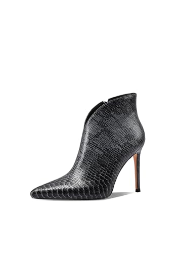 QUEEN HELENA Stiefeletten mit Stiletto-Absatz Stiefeletten Casual Python Damen K4045, Schwarz , 36 EU von QUEEN HELENA