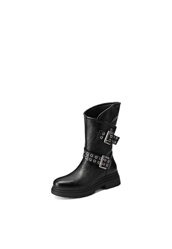 QUEEN HELENA Stiefeletten mit doppelter Schnalle Niedrige Stiefel Damen X33-56, Schwarz , 36 EU von QUEEN HELENA