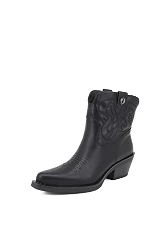 QUEEN HELENA Texani Camperos Stiefeletten mit niedrigem Absatz Cowboy, bestickt mit Westernspitze für Damen X28-102, Schwarz , 37 EU von QUEEN HELENA