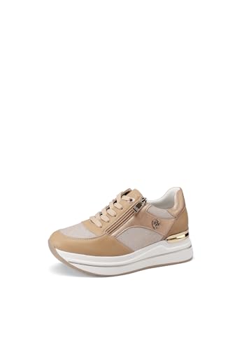 QUEEN HELENA Turnschuhe mit Keilabsatz Sneakers Platform Casual Damen X32-18, Camel, 38 EU von QUEEN HELENA