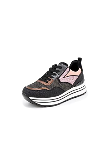 QUEEN HELENA Turnschuhe mit Plateau Sneaker High für Damen X27 21 Black Pink, 38 EU von QUEEN HELENA