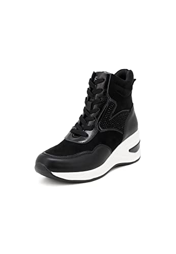 QUEEN HELENA Turnschuhe mit Plateau Sneaker High für Damen X27 40 Schwarz, 40 EU von QUEEN HELENA