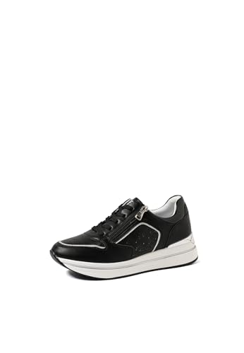 QUEEN HELENA Sneakers mit seitlichem Reißverschluss Turnschuhe mit Plateau Casual Damen X30-1, Schwarz , 40 EU von QUEEN HELENA