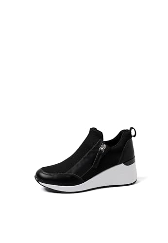 QUEEN HELENA Turnschuhe mit seitlichem Reißverschluss Sneakers mit Keilabsatz Casual Damen X30-24, Schwarz , 40 EU von QUEEN HELENA