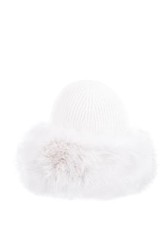 QUEEN HELENA Wintermützen mit Weichem Fell Zehe für Damen CP07 Weiß, One Size von QUEEN HELENA