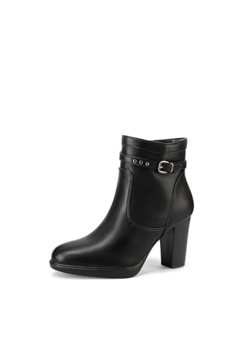 QUEEN HELENA X31-117 Damen Stiefeletten mit seitlichem Reißverschluss Casual Heel, Schwarz , 37 EU von QUEEN HELENA