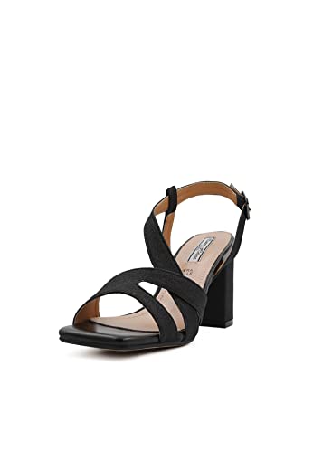 QUEEN HELENA Elegante Glitzer-Sandalen mit Kreuzbandabsatz für Damen ZM9412, Schwarz , 37 EU von QUEEN HELENA