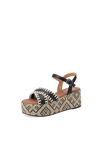 QUEEN HELENA ZM9721 Keilabsatz mit Kreuzband Plateau-Sandalen für Damen, Schwarz , 38 EU von QUEEN HELENA