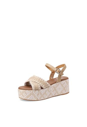 QUEEN HELENA ZM9721 Keilabsatz mit Kreuzband Plateau-Sandalen für Damen, beige, 38 EU von QUEEN HELENA
