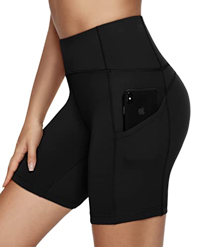 QUEENIEKE Damen Radlerhose Dehnbar Sporthose Kurze Blickdicht-Laufshorts - Shorts Training für Yoga Gym Fitness Freizeit Farbe Schwarz Größe L（12 von QUEENIEKE